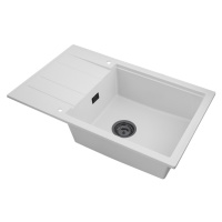 Sink Quality Ferrum New 8010, 1-komorový granitový drez 800x500x210 mm + grafitový sifón, biela,