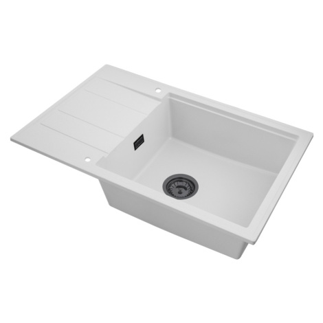 Sink Quality Ferrum New 8010, 1-komorový granitový drez 800x500x210 mm + grafitový sifón, biela,