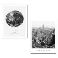 Súprava obrazov LA LUNE/NEW YORK 30 x 40 cm 2 kusy