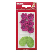 Dekorácia cukety 8 fuksiových kvetov a 5 zelených listov - Dekora - Dekora