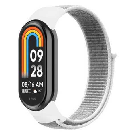 Xiaomi Mi Smart Band 8, textilný remienok, nylon, suchý zips, nastaviteľný, priedušný, strieborn