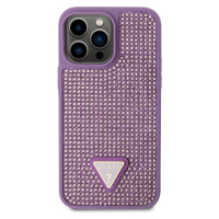 Guess Rhinestones Triangle Metal Logo Kryt pre iPhone 14 Pro Max Purple