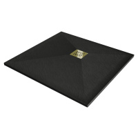MEXEN/S - Stone+ štvorcová sprchová vanička 100 x 100, čierna, mriežka zlatá 44701010-G