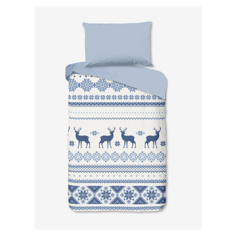 Modro-biele vianočné flanelové obojstranné obliečky 140 x 200 cm / 70 x 90 cm Good Morning Nordi