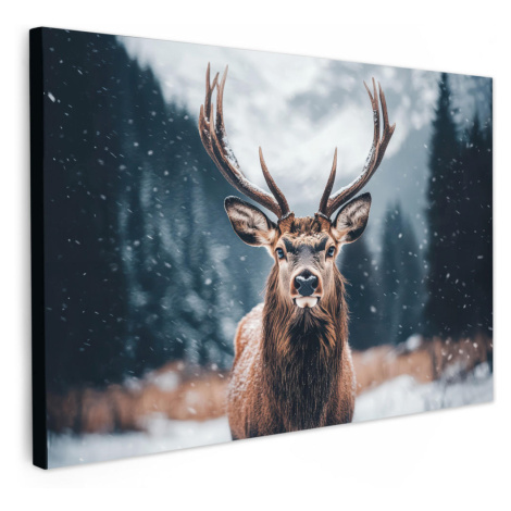 MuchoWow OBRAZ NA PLÁTNE Jeleň - Zvieratá - Krajina - Zima - Sneh 30x20 cm
