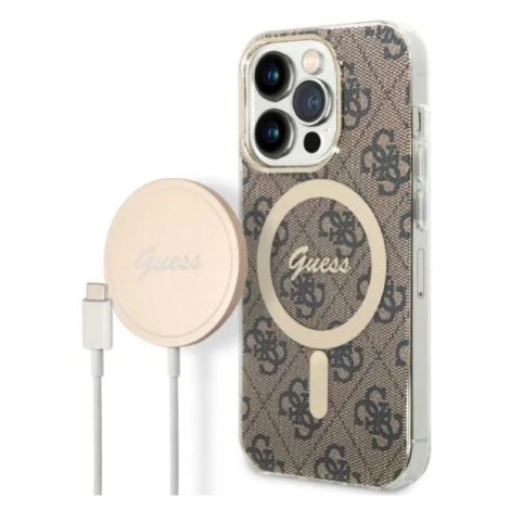 Kryt Guess Case + Charger Set iPhone 14 Pro 6,1" brown hard case 4G Print MagSafe (GUBPP14LH4EAC