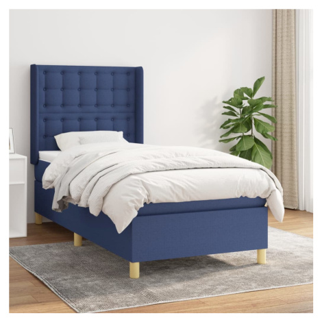 vidaXL Posteľný rám boxspring s matracom modrý 90x190 cm látka