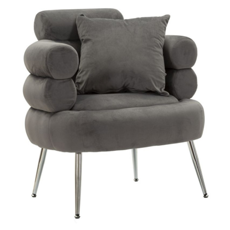 Estila Moderné art deco kreslo Taglia s dizajnovou opierkou so sivým zamatovým poťahom a chrómov