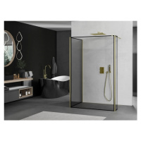 Mexen Kioto, 3-stenová sprchová zástena Walk-In 130 x 120 x 30 cm, 8mm číre sklo čierny vzor, zl