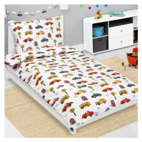 Bellatex Detské bavlnené obliečky Junior Autá biela, 140 x 200 cm, 70 x 90 cm