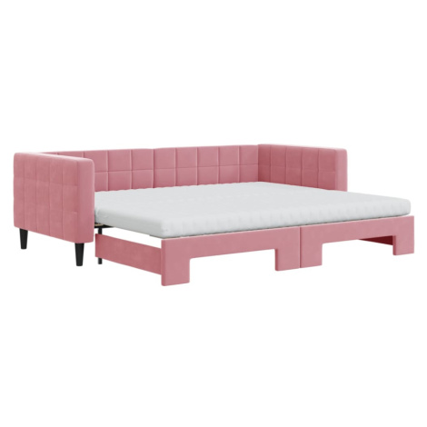 vidaXL Rozkladacia denná posteľ s matracmi ružová 90x200 cm zamat