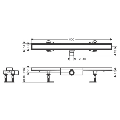 Hansgrohe RainDrain Compact, úplná sada sprchového žľabu 800 pre dlažbu, pre plochú inštaláciu, 