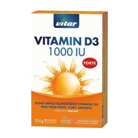 VITAR VITAMIN D3 FORTE 1 000 IU, malinové tbl, 90 ks Vitar Veteriane