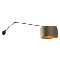 Nástenná lampa čierna s velúrovým tienidlom taupe 35 cm nastaviteľná - Blitz