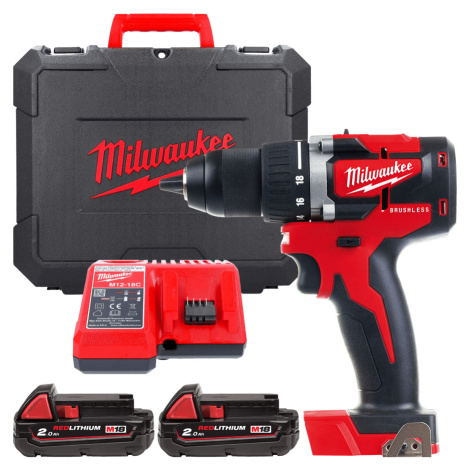 MILWAUKEE M18CBLDD-202C M18 Aku vŕtačka bez príklepu - kompaktná 4933464317