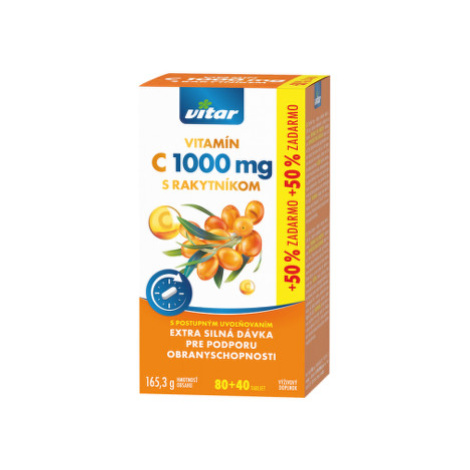 VITAR Vitamín C 1000 mg Ss rakytníkom s postupným uvoľňovaním 80+40 ks 50% ZADARMO Vitar Veteriane