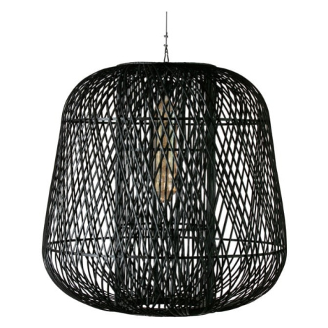 Čierna závesná lampa z bambusu WOOOD Moza, ø 100 cm