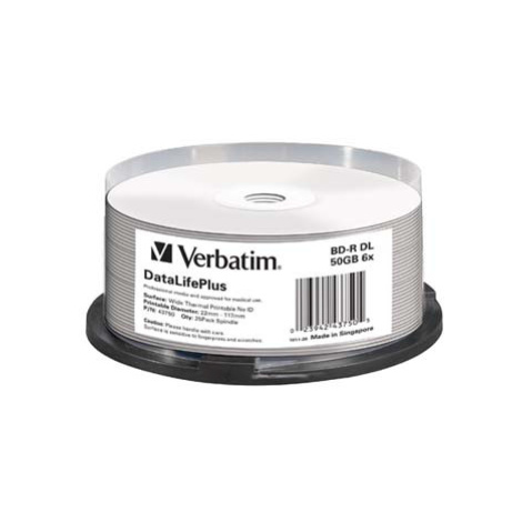 Verbatim BD-R, DL+ Wide Thermal Printable No Id Surface Hard Coat, 50GB, spindle, 43750, 6x, 25-