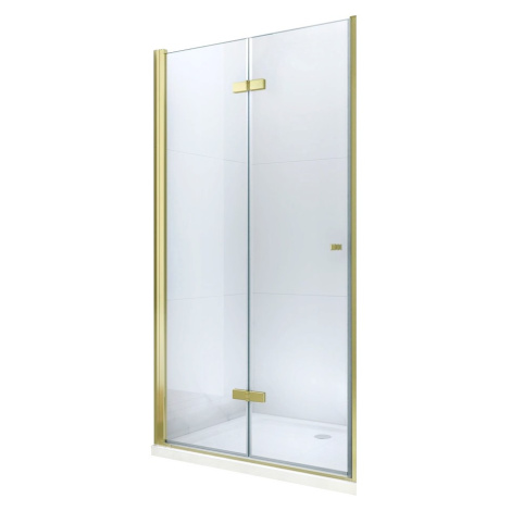 MEXEN - Lima skladacie sprchové dvere 100, číre sklo, zlatý sa stenovým profilom 856-100-000-50-