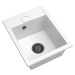 Sink Quality Ferrum 40, kuchynský granitový drez 400x500x195 mm + čierny sifón, biela, SKQ-FER.W