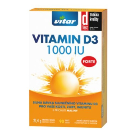 VITAR Vitamin D3 forte 1 000 IU s príchuťou maliny 90 tabliet Vitar Veteriane