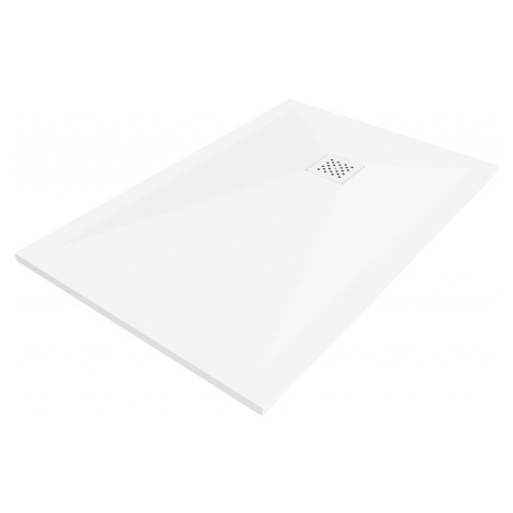 MEXEN/S - Stone+ obdĺžniková sprchová vanička 140 x 100, biela, mriežka biela 44101014-W