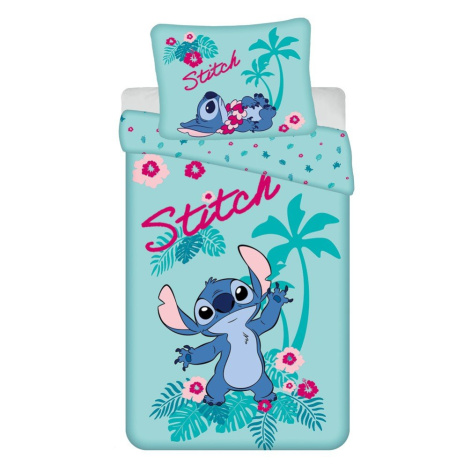 Modrá bavlnená detská obliečka na jednolôžko 140x200 cm Lilo a Stitch "Hawaii"  – Jerry Fabrics
