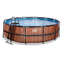 Bazén s filtráciou Wood pool Exit Toys kruhový oceľová konštrukcia 488*122 cm hnedý od 6 rokov