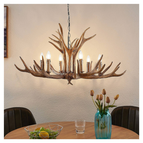 Závesné svietidlo Lindby Tejask, Ø 102 cm, 6 svetiel, parohy, E14
