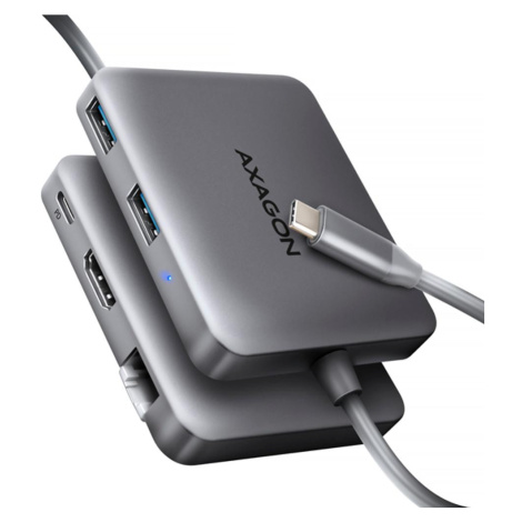 Axagon HMC-5HL USB 5Gbps hub, 2x USB-A, HDMI 4k/60Hz, RJ-45 GLAN, PD 100W, kábel USB-C 20cm