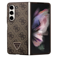 Guess 4G PU Leather Triangle Zadný Kryt pre Samsung Galaxy Z Fold 5 Brown