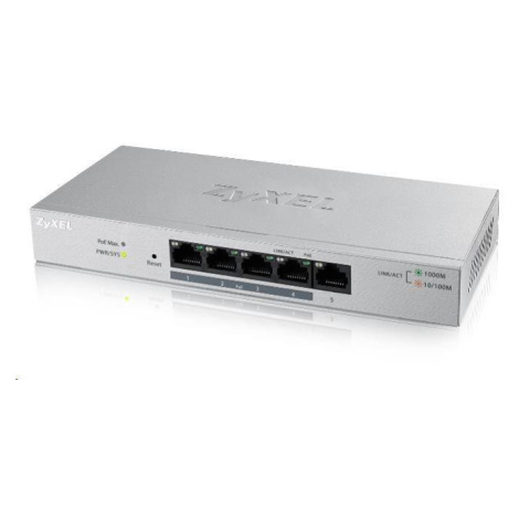 Zyxel GS1005HP 5-portový stolový gigabitový prepínač PoE, 4x PoE+ GbE, PoE 60W