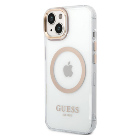 Plastové puzdro Guess na Apple iPhone 14 Pro GUHMP14LHTRMD Transparent MagSafe zlaté