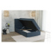 Tmavomodrá čalúnená jednolôžková posteľ s úložným priestorom s roštom 90x200 cm Bunny – Ropez