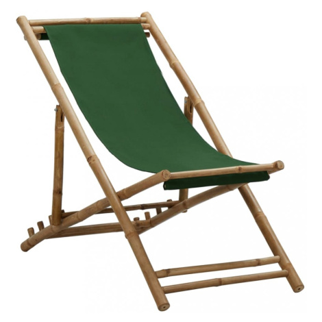 Skladacie plážové ležadlo bambus / plátno Dekorhome Zelená vidaXL