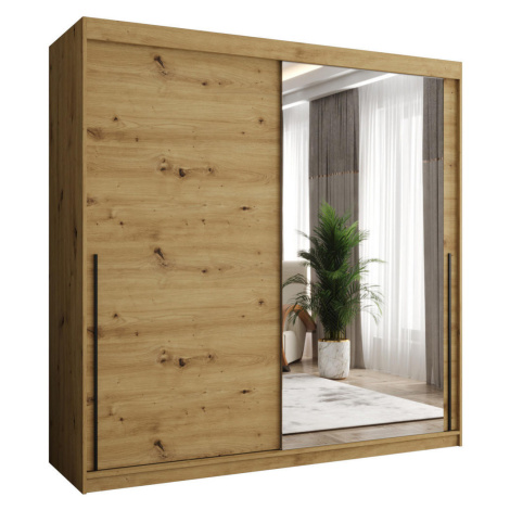 Home Collective SKRIŇA S POSUVNÝMI DVERAMI so zrkadlom, šírka 200 cm, Artisan s čiernym úchytom