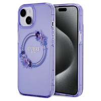 Guess Flowers Glossy Kryt s MagSafe Kryt pre iPhone 15, Fialový