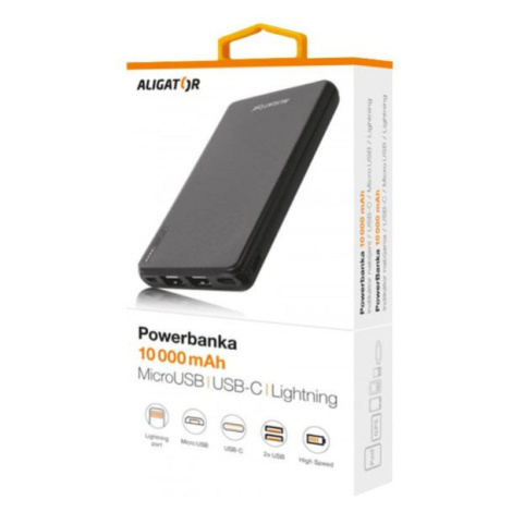 Powerbank Aligator 10000mAh Li-Pol, 3v1 Micro, Lightning, USB-C