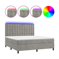 vidaXL Posteľ boxsping s matracom a LED bledosivá 180x200 cm zamat
