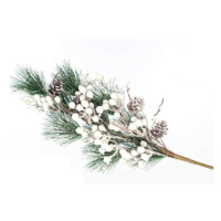 Eurolamp Vianočné dekorácie vetva s bielymi bobuľami a šiškami, 79 cm, 1 ks