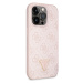 Guess PU 4G Strass Triangle Metal Logo Zadný Kryt + Crossbody Popruh pre iPhone 15 Pro Max Pink