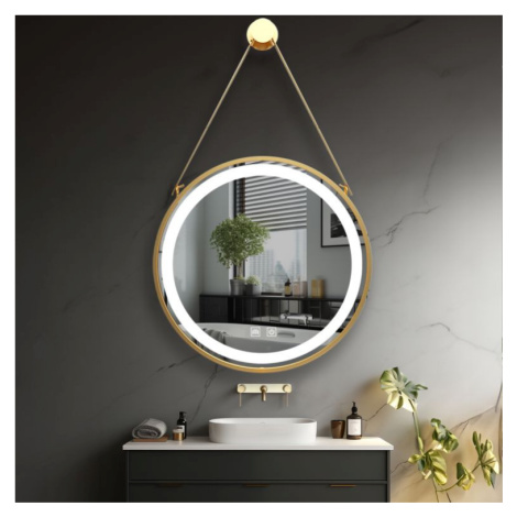 IREDA Kúpeľňové LED zrkadlo s osvetlením, zlatý rám, 60 cm