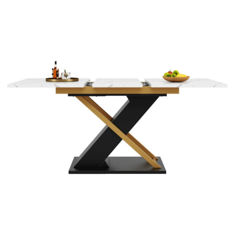 Modfu JEDÁLENSKÝ rozkladací stôl z MDF a kovu 160x80x75,4 cm čierny s mramorovým dekorom a uzamy
