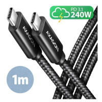 AXAGON BUCM2-CM10AB, CHARGE kábel USB-C <-> USB-C, 1m, Hi-Speed USB, PD 240W 5A, ALU, oplet, čie