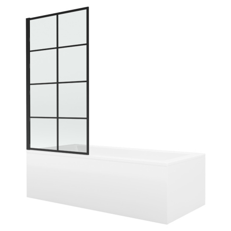 MEXEN/S - Cubik obdĺžniková vaňa 150 x 70 cm s panelom + vaňová zástena 80 cm, čierna vzor 55031