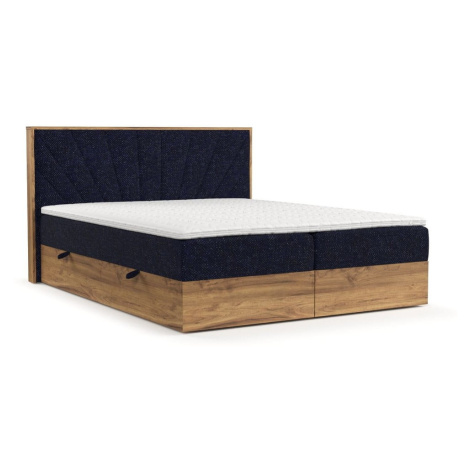 Boxspring posteľ s úložným priestorom v tmavomodro-prírodnej farbe 160x200 cm Asahi – Maison de 