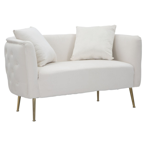 Estila Art deco obdĺžniková biela čalúnená zamatová dvojmiestna sedačka Lienne a oblými opierkam