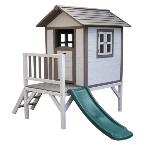 Drevený záhradný domček pre deti so šmykľavkou, sivá/biela, MAILEN Tempo Kondela