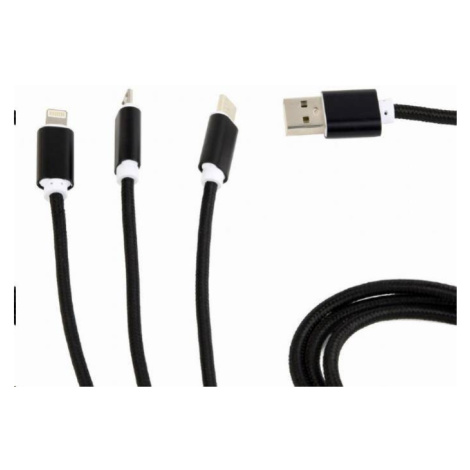 GEMBIRD kábel CABLEXPERT USB A Male/Micro B + Type-C + Lightning, 1 m, opletený, čierny, blister