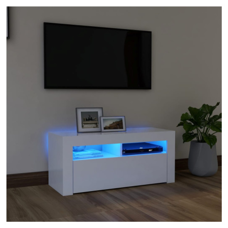 vidaXL TV skrinka s LED svetlami biela 90x35x40 cm